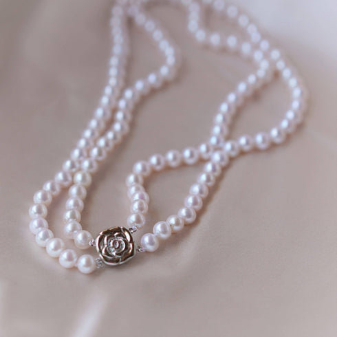 7.5-8.0mm White Freshwater Double Strand Pearl Necklace - House Of Pearls
